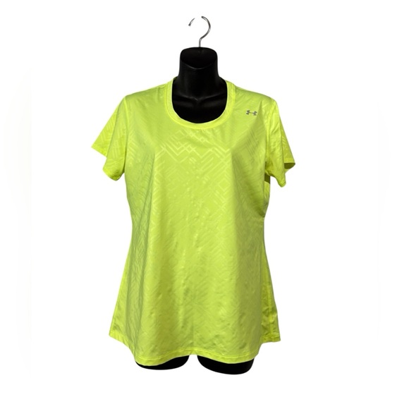 Under Armour, HeatGear Neon Yellow Running Gym Athletic Shirt Women, Large - Picture 4 of 9